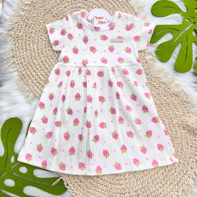  Vestido Canelado Off White Moranguinhos